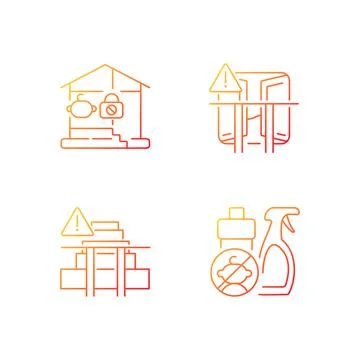 Safety precaution at home gradient linear vector icons set Stock Illustration