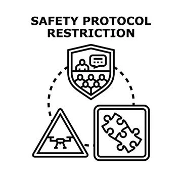Safety protocol restriction concepts for drones and group work Stock Illustration