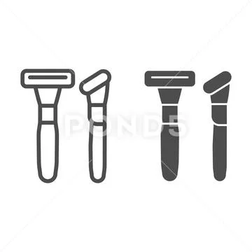 Safety razor line and glyph icon. Cutter illustration isolated on white. Shaving Stock Illustration
