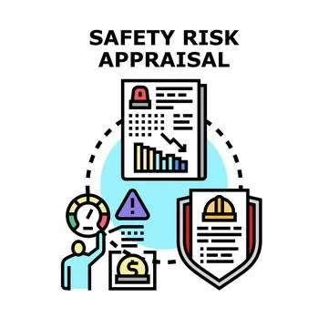 Safety risk appraisal evaluating workplace hazard prevention Stock Illustration