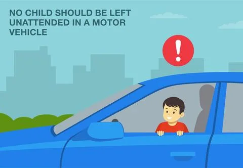 Safety rules. Close-up of kid sitting in front driver's seat. Side view. Stock Illustration