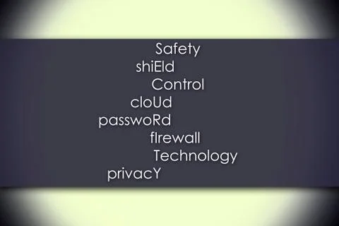 Safety shiEld Control cloUd passwoRd fIrewall Technology prIvacy SECURITY -.. Stockillustratie