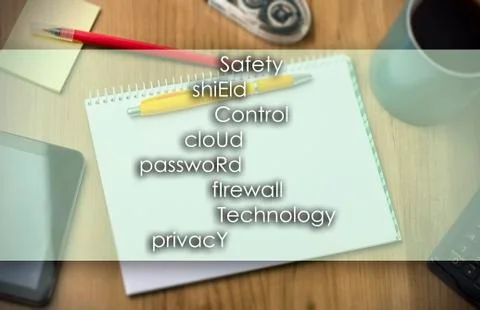 Safety shiEld Control cloUd passwoRd fIrewall Technology prIvacy SECURITY -.. Illustrazione stock