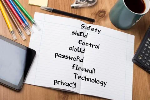 Safety shiEld Control cloUd passwoRd fIrewall Technology prIvacy SECURITY -.. Stock Photos