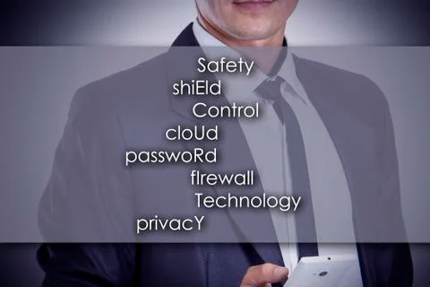 Safety shiEld Control cloUd passwoRd fIrewall Technology prIvacy SECURITY -.. Stock Photos