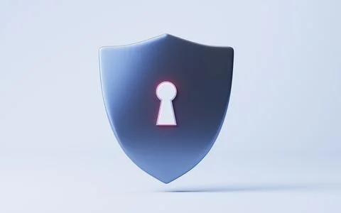 Safety shield with security lock, 3d rendering. Stock Photos