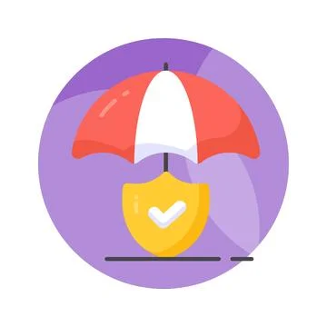 Safety Shield under Umbrella, vector of insurance, safety icon Ilustración de archivo