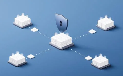 Safety shield with web server host, 3d rendering. Stock Photos