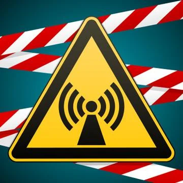 Safety sign. Caution danger. Electromagnetic field. Barrier tape. Vector Stock Illustration