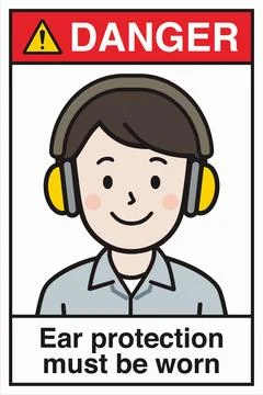 Safety Sign Danger Warning Caution Notice Safety First Ear Hearing Protection Stock Illustration