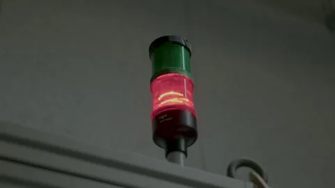 Safety signal changes from red prohibition to green authorisation in laboratory Stock Footage 289546095