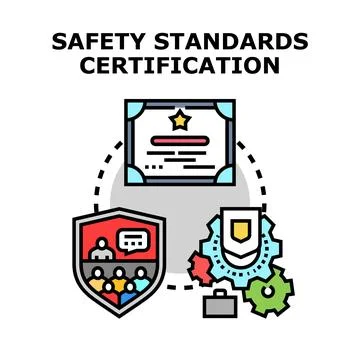 Safety standards certification process compliance approval icons Stock Illustration