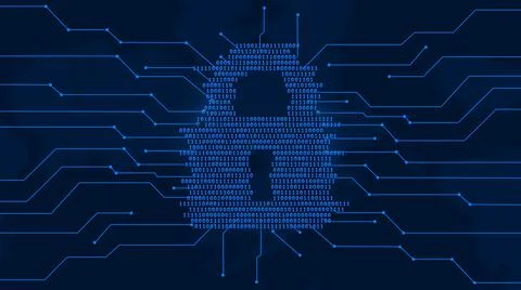 Safety technology concept - closed padlock stylized built of binary code イラスト素材
