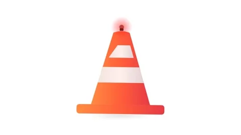 Safety Traffic Cone Icon with Pulsating Red Warning Light and Orange Gradient Видео 346202068