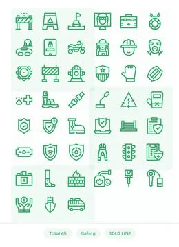 Safety Ultimate Vector Package with 45 256x256 Bold Line Grid Fitted Icons Stock Illustration