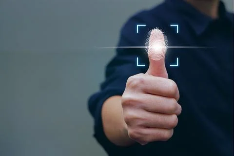 For safety, user scan fingerprint sensor. Secure and technology concept. Stock Photos