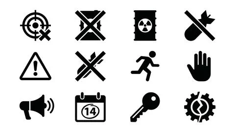 Safety warning and hazard prevention icons for security alert. Stock Illustration