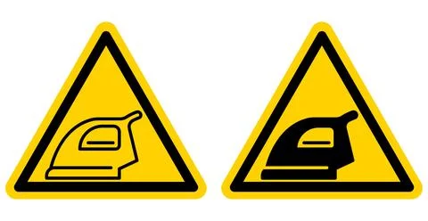 Safety Warning Signs Featuring Iron and Ironing Board Symbols Stock Illustration