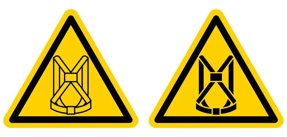 Safety Warning Signs for Harness Usage in Construction and Outdoor Activities Stock Illustration