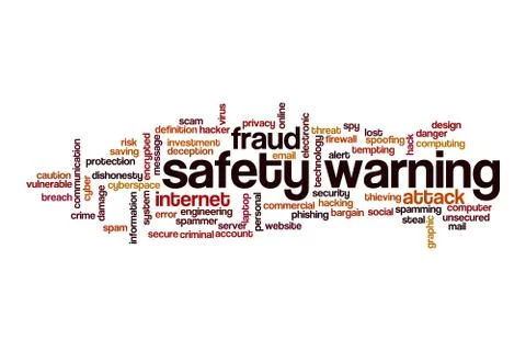 Safety warning word cloud concept on white background Illustrazione stock