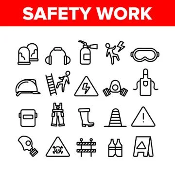 Safety Work Collection Elements Icons Set Vector Stock Illustration