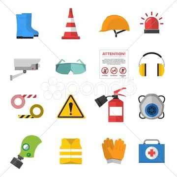 Safety work vector icons flat style Stock Illustration