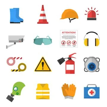 Safety work vector icons flat style Stock Illustration