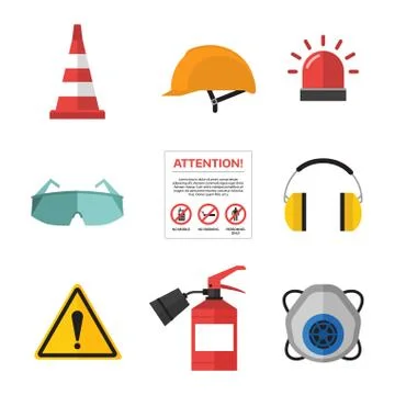 Safety work vector icons flat style Stock Illustration