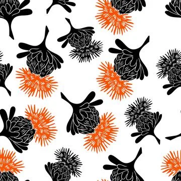 Safflower silhouette seamless pattern. Illustration on white background. Stock Illustration