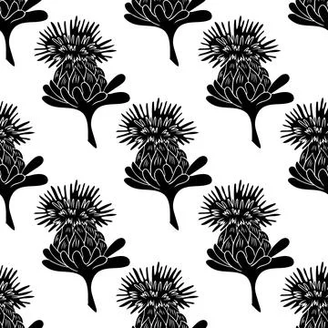 Safflower silhouette seamless pattern. Illustration on white background. イラスト素材