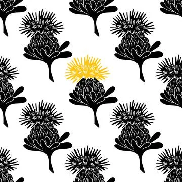 Safflower silhouette seamless pattern. Illustration on white background. Stock Illustration