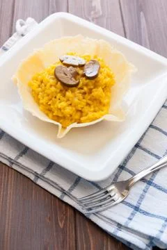 Saffron and mushroom risotto Stock Photos