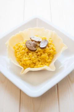Saffron and mushroom risotto Stock Photos