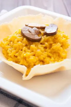 Saffron and mushroom risotto Stock Photos