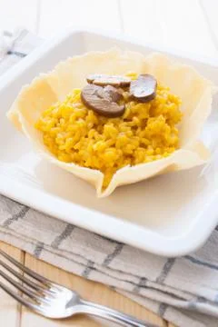 Saffron and mushroom risotto Stock Photos