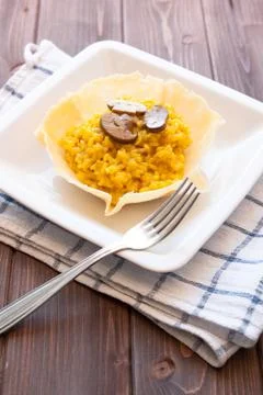 Saffron and mushroom risotto Stock Photos