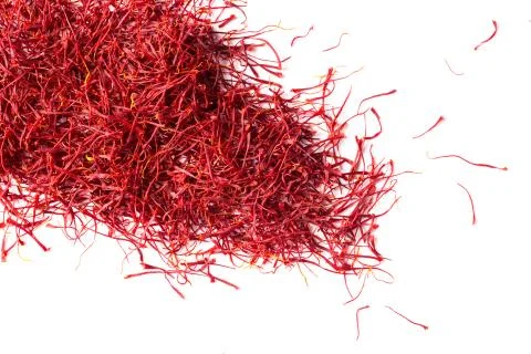 Saffron crocus threads on white background Stock Photos