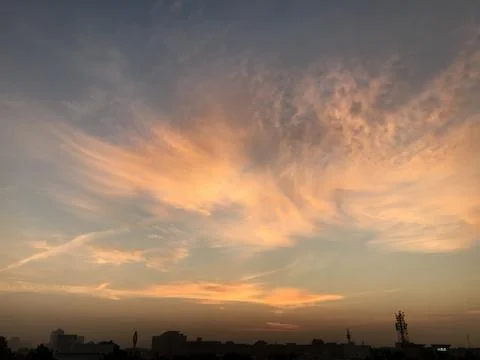The saffron sky view with clouds Stock Photos