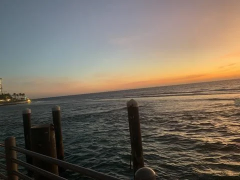 The saffron sky view with the ocean Stock Photos