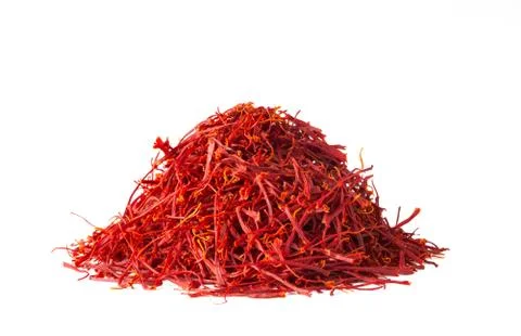 Saffron threads, autumn crocus, isolated on white background Stock Photos