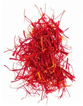 Saffron Threads Isolated on White Background, Red Stigmas from Crocus Flowe.. Stock Photos
