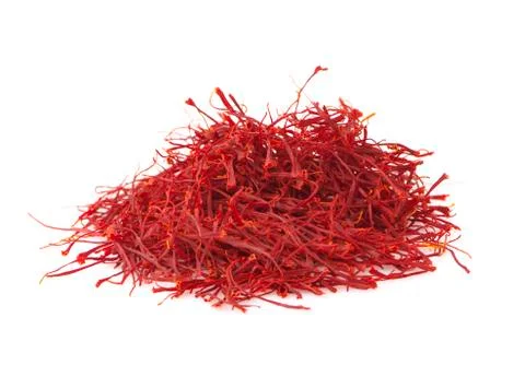 Saffron threads an isolated on white bakground Stock Photos