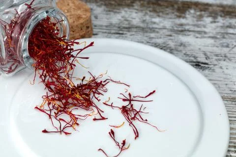 Saffron threads on a plate Stock Photos
