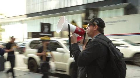 SAG-AFTRA Strike Protest in NYC (tracking) Stock Footage 254184057