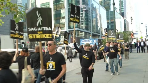 SAG-AFTRA Strike Protest in NYC Stock Footage 254184075