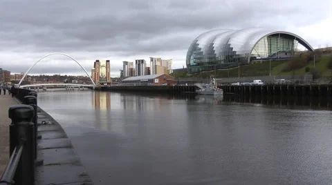 Sage Centre, Gateshead seen across the river Tyne Stock Footage 1101807