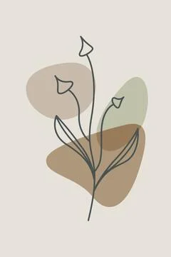 Sage Green Boho Botanical Leaf Illustration with Abstract Organic Shapes..D.. Stock Illustration