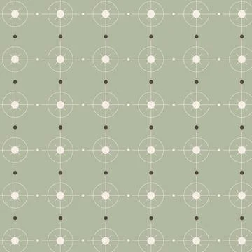Sage Green Geomatics Seamless Pattern with Minimalist Circular Sunburst Ico.. Stock Illustration