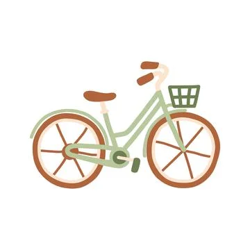 Sage green retro bicycle with a front basket and brown seat vector Stock Illustration