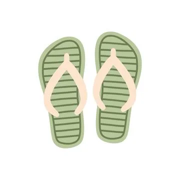 Sage green striped flip flops with cream straps vector illustration. Flat Stock Illustration